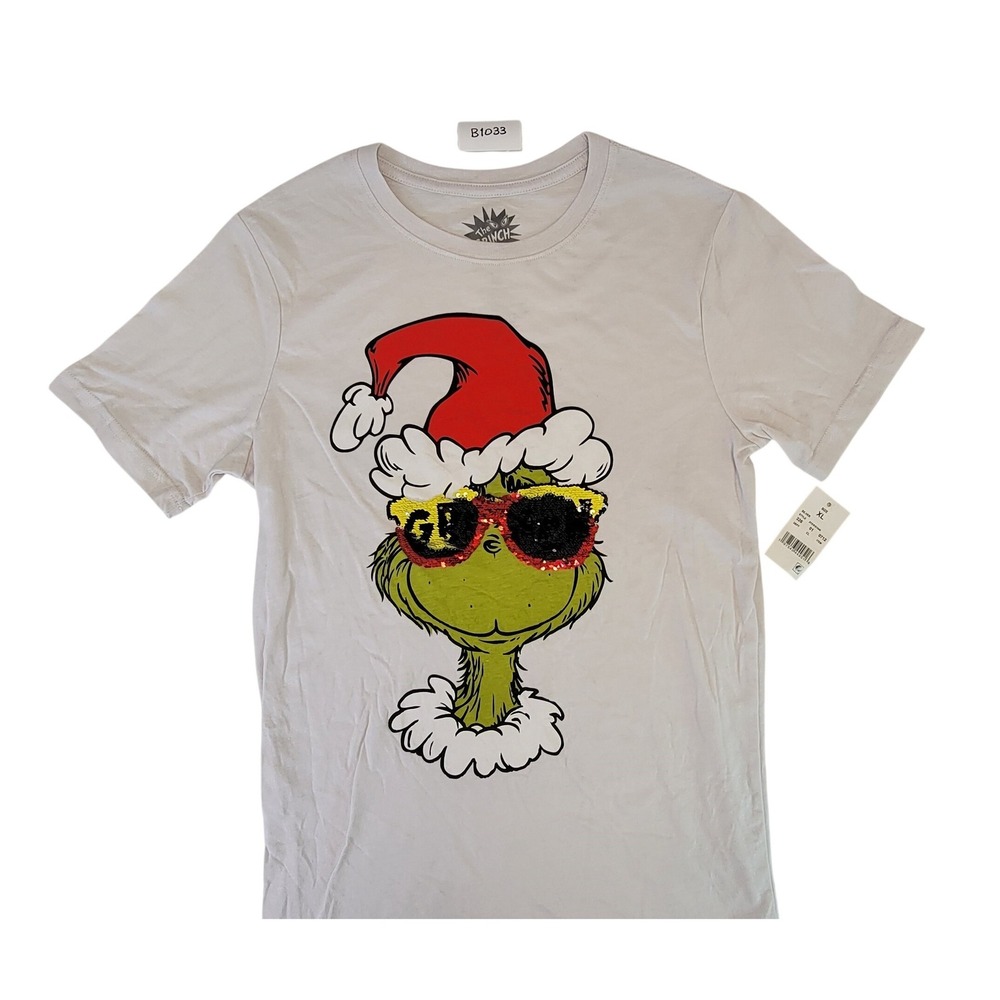 The Grinch Christmas Santa Hat‎ Sunglasses Graphic T Shirt Men's XL